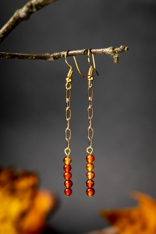 Fire Carnelian Bead Dangle Earrings