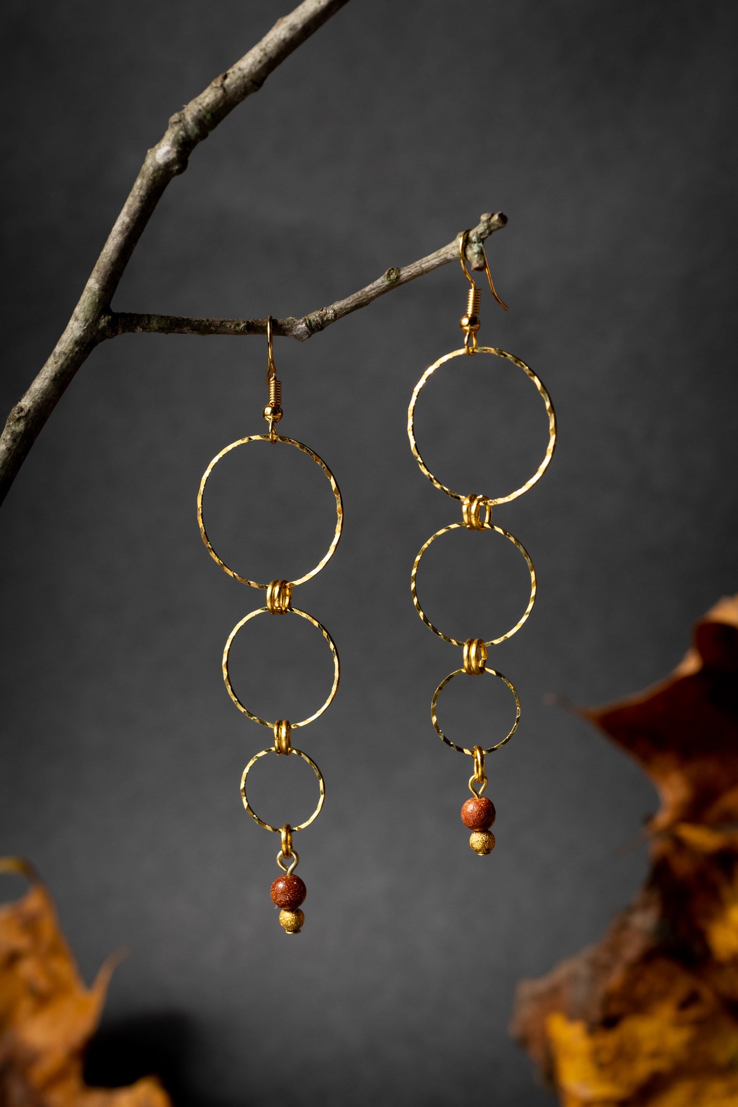 Notched Golden Rings Long Dangles