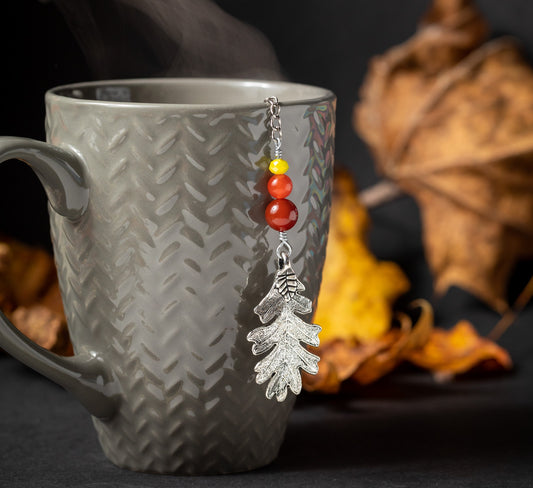 Autumn Oak Leaf Tea Infuser – Bronze Oak Leaf Charm with Acorn Bead Accent by Kinley Jewelry