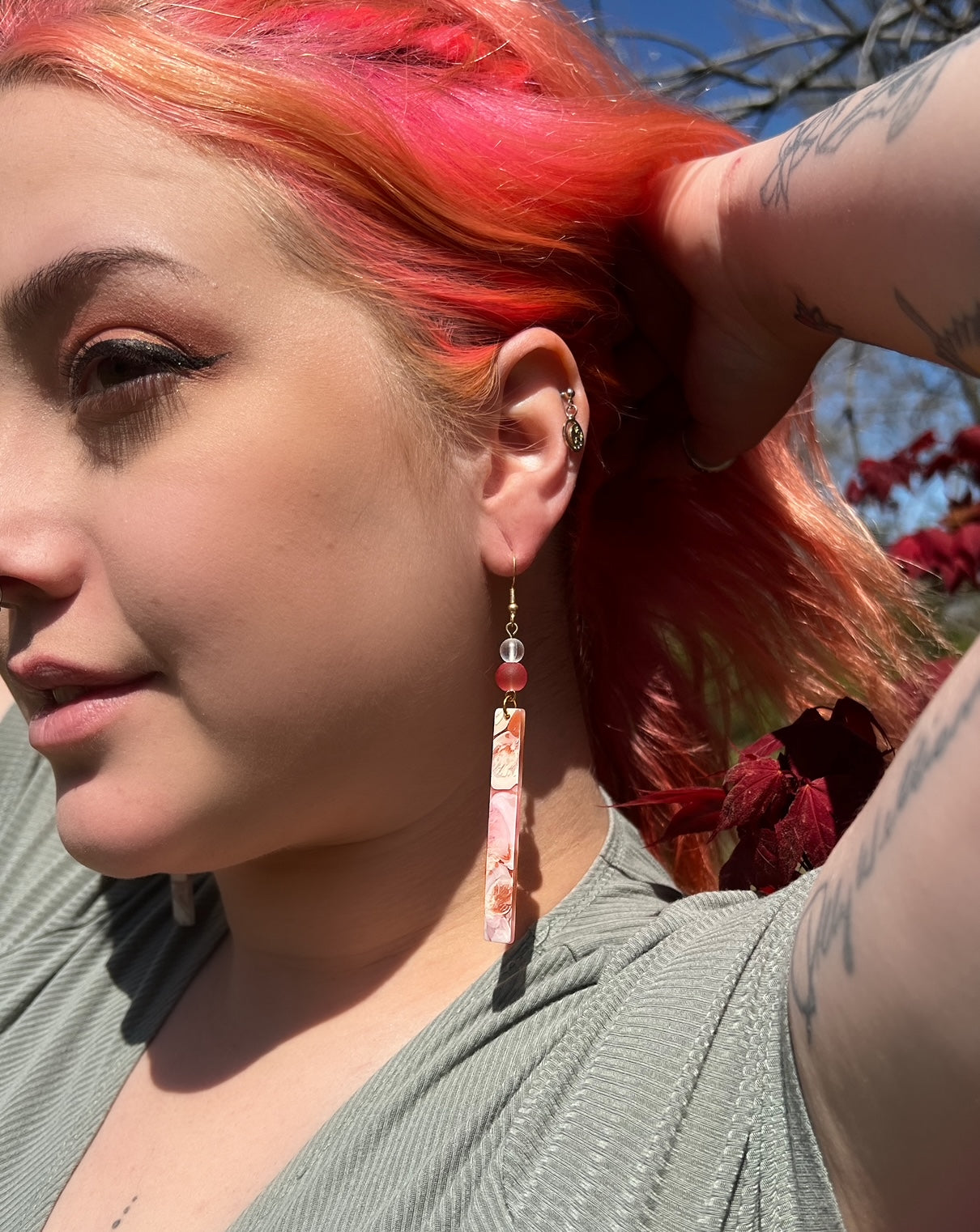 Pink Marbled Linear Dangle Earrings