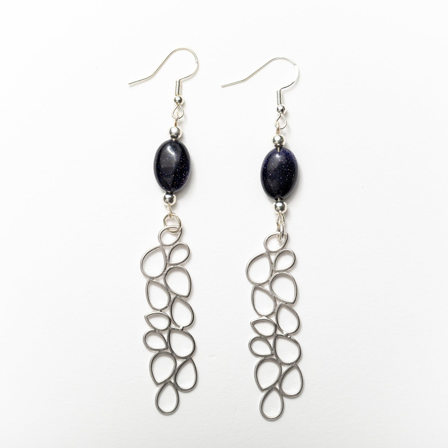 Silver Bubbles Dangle Earrings with Sparkly Blue Goldstone