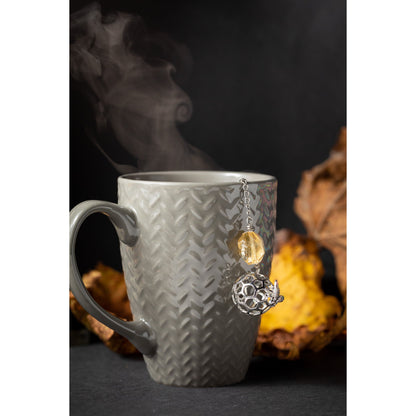 Honey Bee Charmed Tea Infuser with Honey Calcite Stone – Silver Honeycomb and Bee Charm with Honey Calcite by Kinley Jewelry