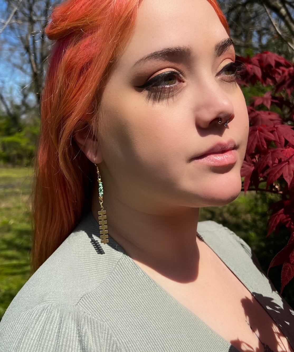 Aztec Inspired Thin Brass Totem Earrings
