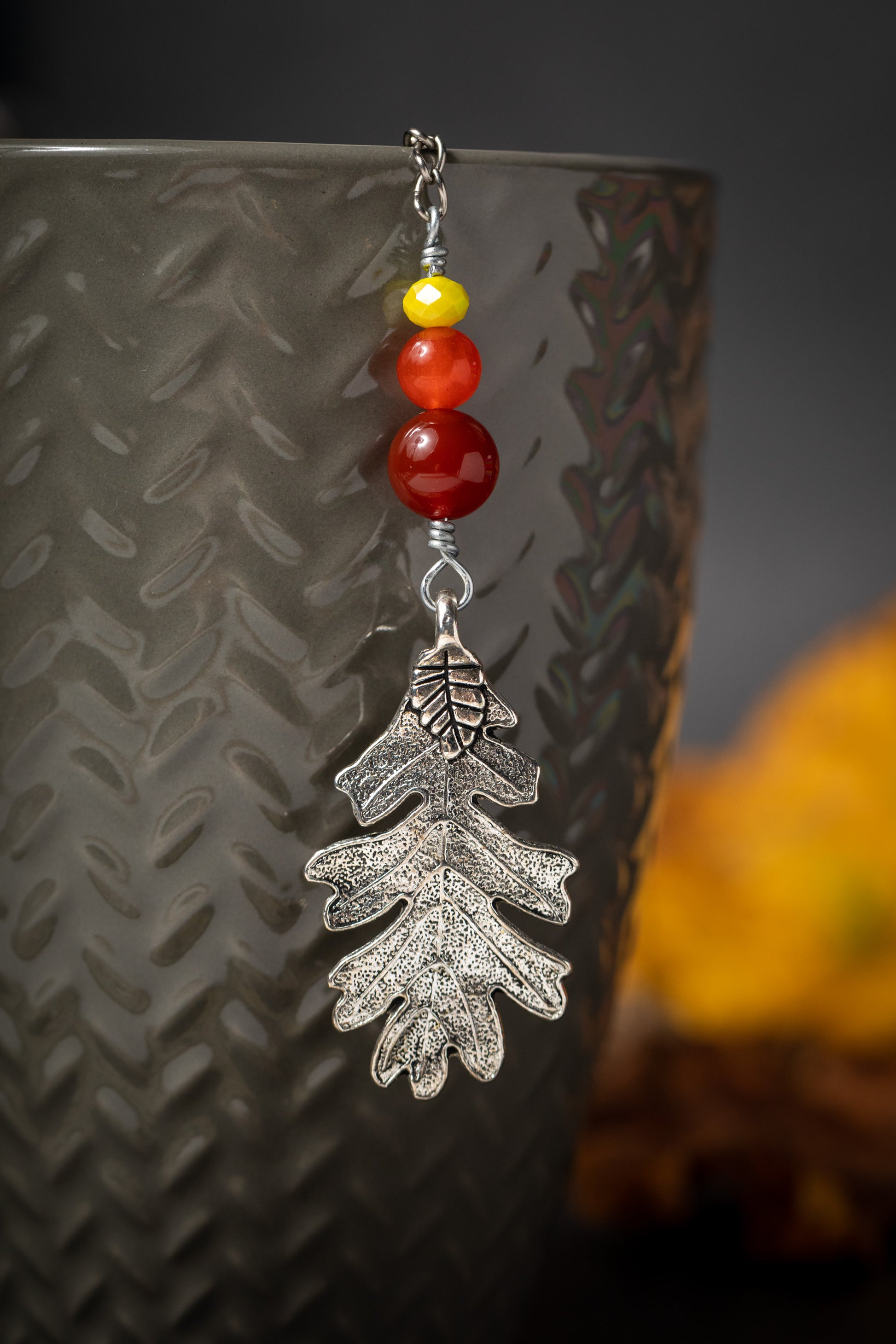 Autumn Oak Leaf Tea Infuser – Bronze Oak Leaf Charm with Acorn Bead Accent by Kinley Jewelry