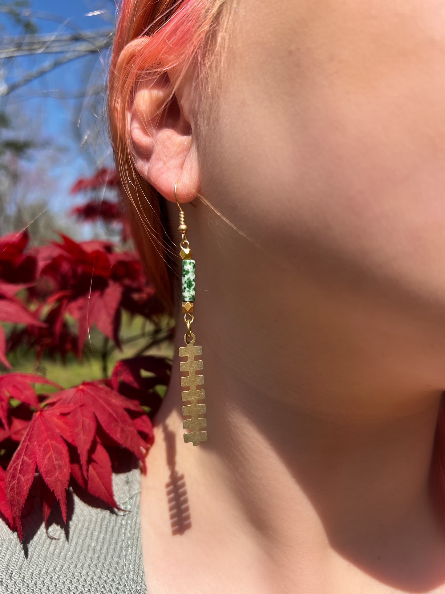 Aztec Inspired Thin Brass Totem Earrings