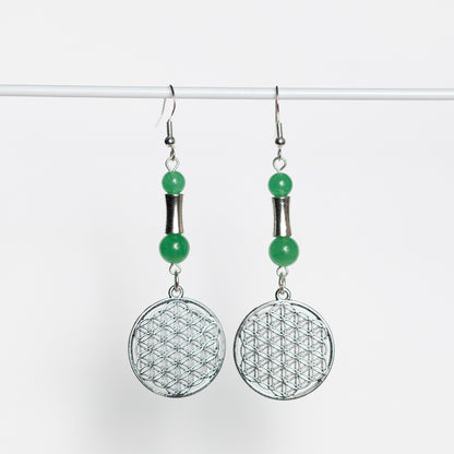Flower of Life & Jade Earrings