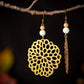 Organic Lotus Pod Earrings with White Lava and Wood Beads