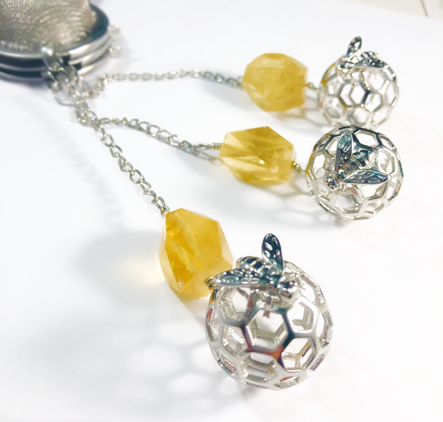 Honey Bee Charmed Tea Infuser with Honey Calcite Stone