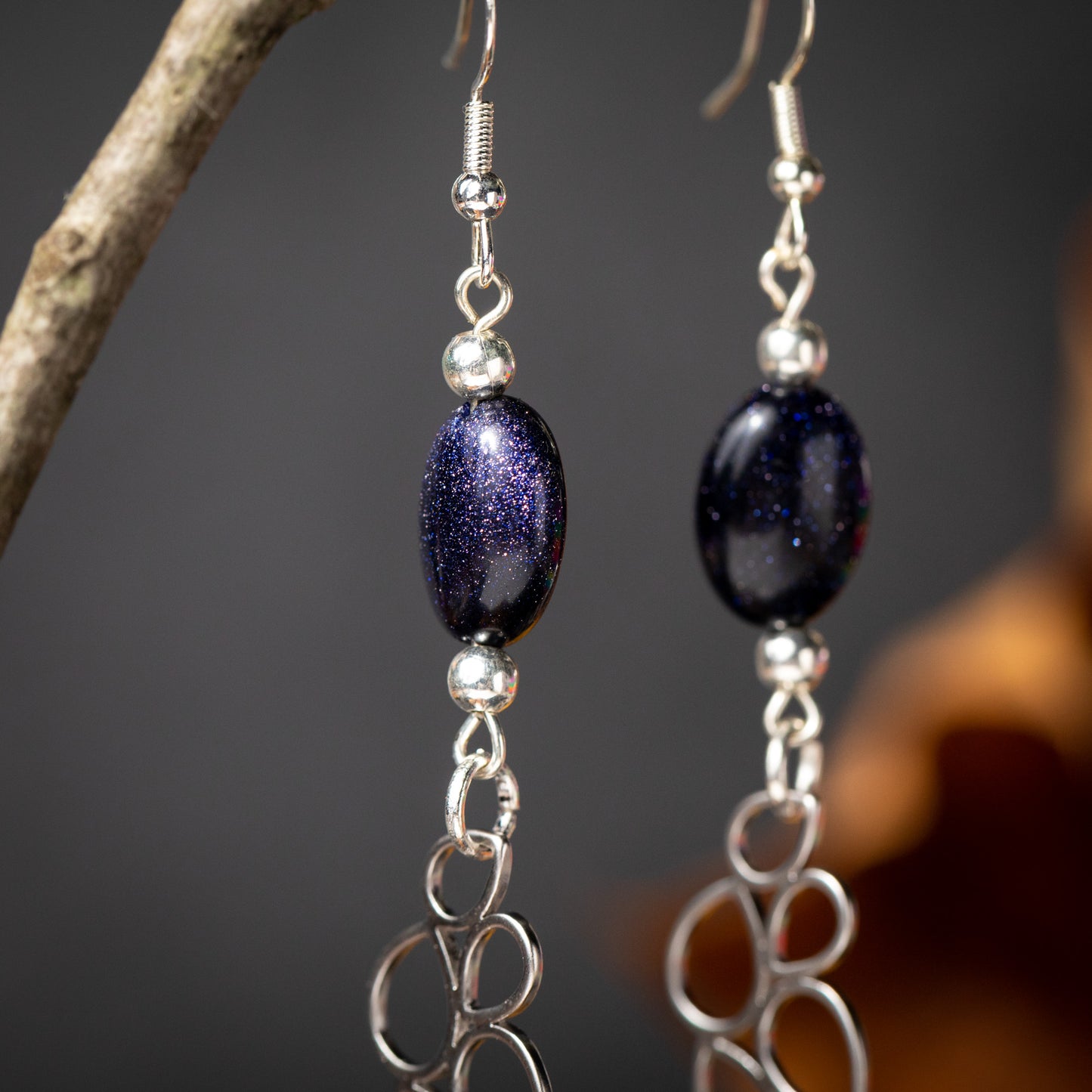 Silver Bubbles Dangle Earrings with Sparkly Blue Goldstone