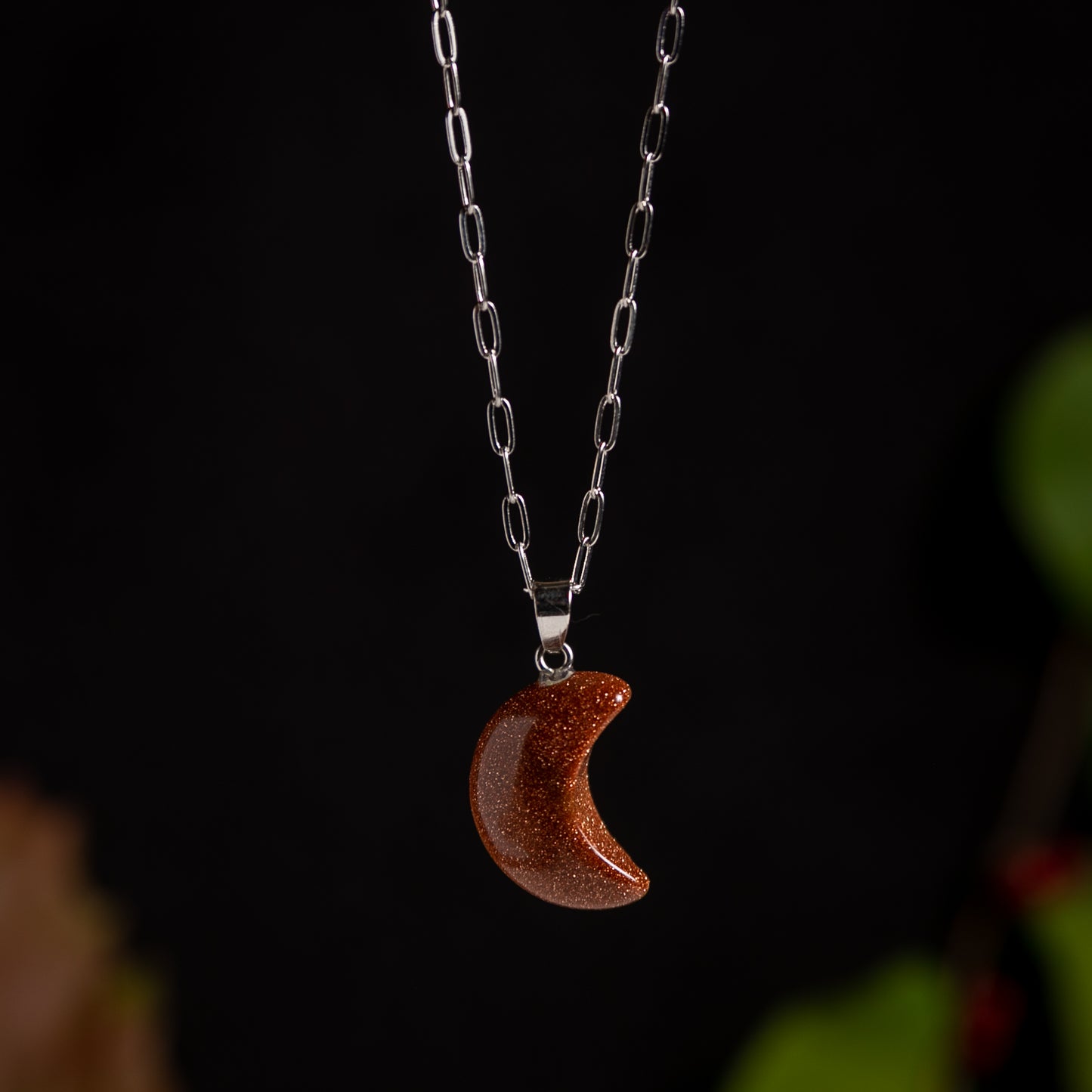 Harvest Moon Crescent Goldstone Necklace