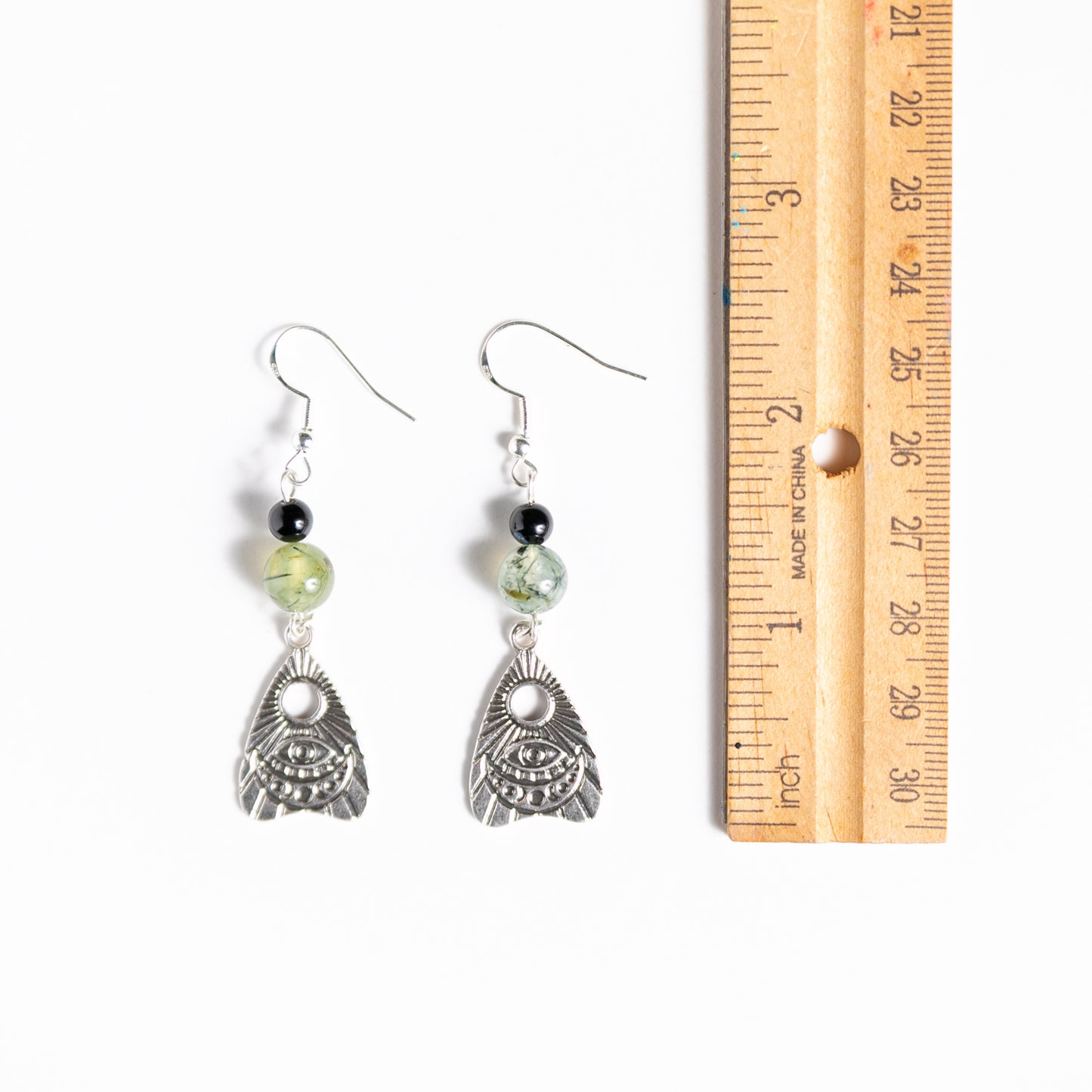 Looking Glass Planchette Earrings with Prehnite Stones