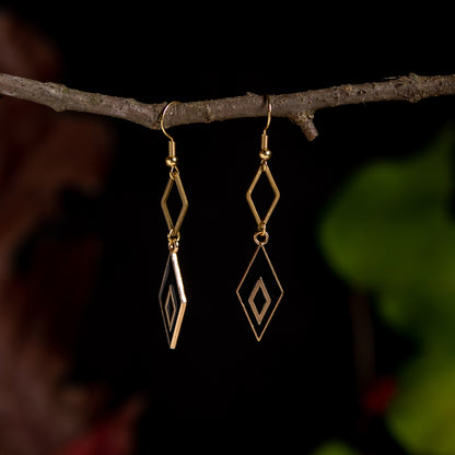 Black and Gold Double Diamond Earrings