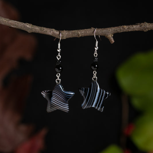 Night Sky Banded Agate Star Earrings