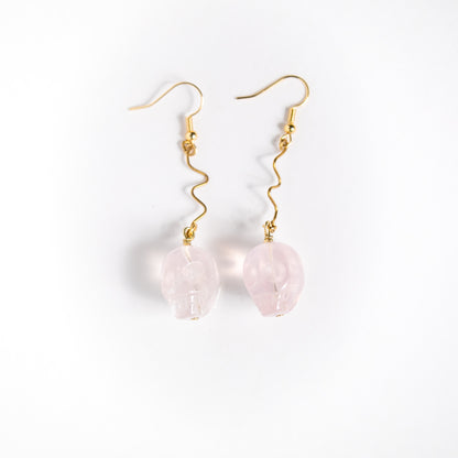 Rose Quartz Skull Earrings