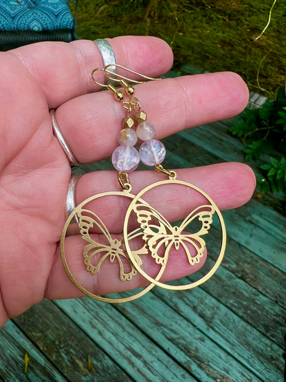 Breast Cancer Awareness Butterfly Earrings