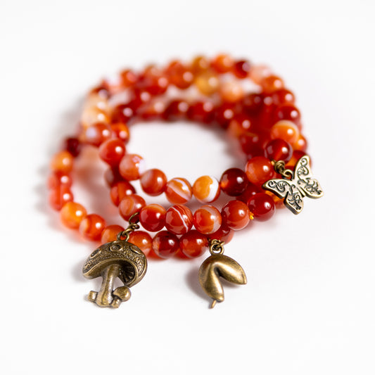 Carnelian Stretch Bracelet with Brass Charm
