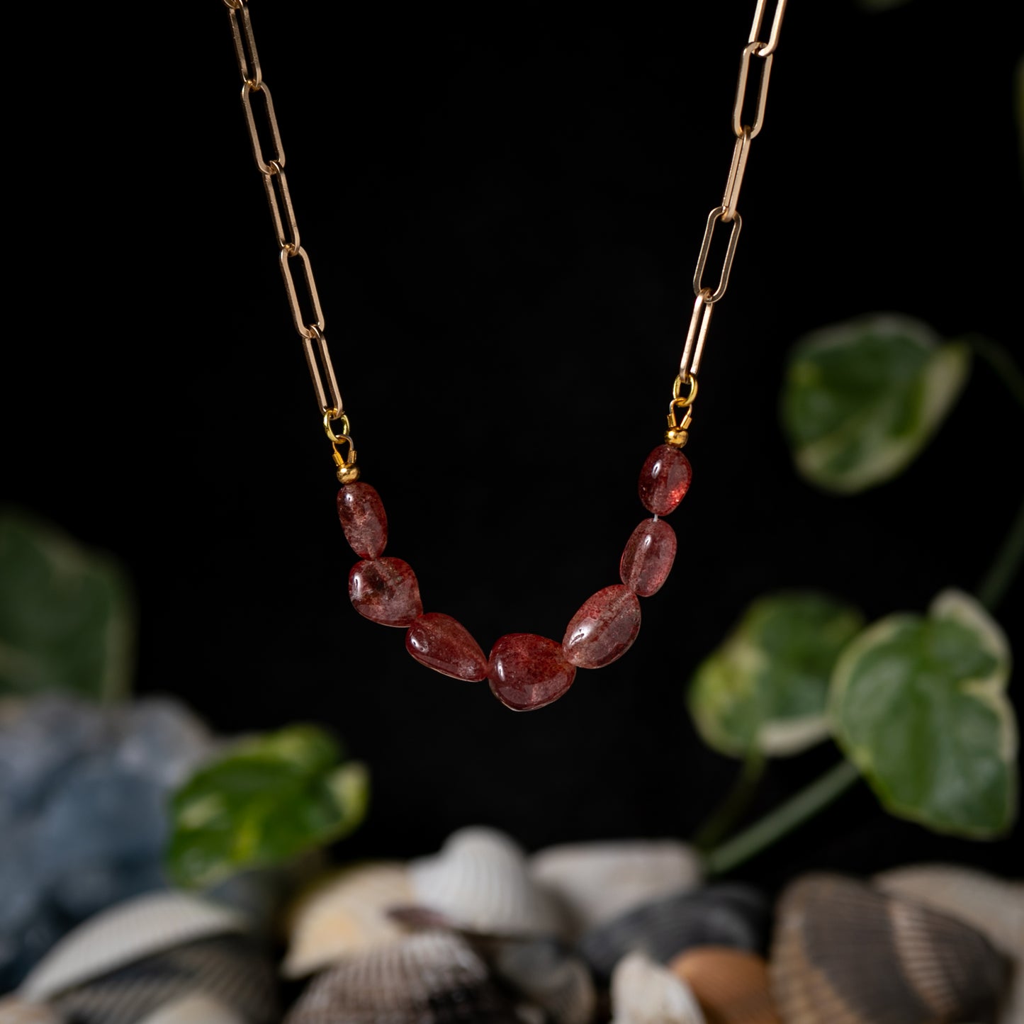 Strawberry Quartz Polished Stones Necklace
