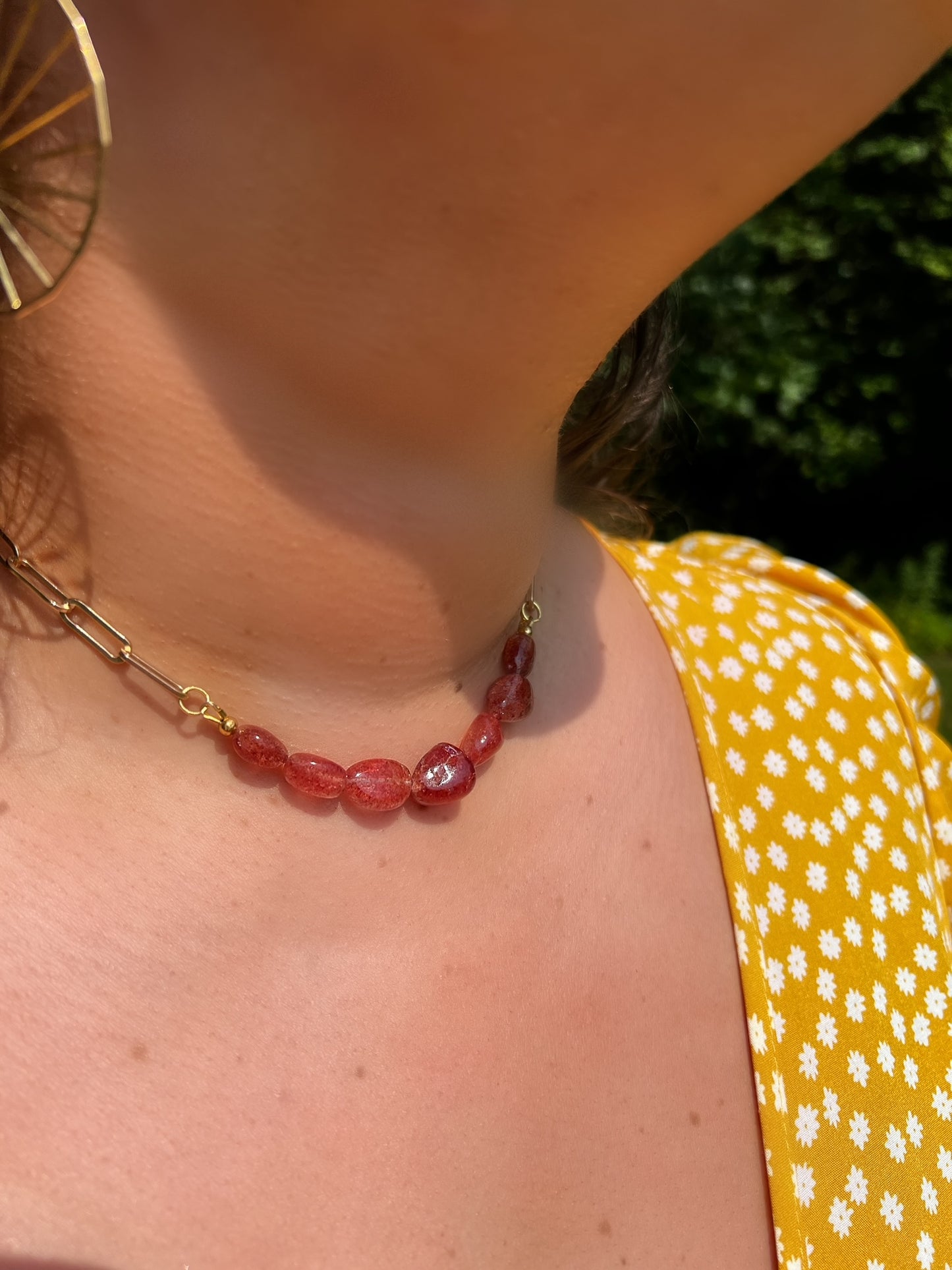 Strawberry Quartz Polished Stones Necklace