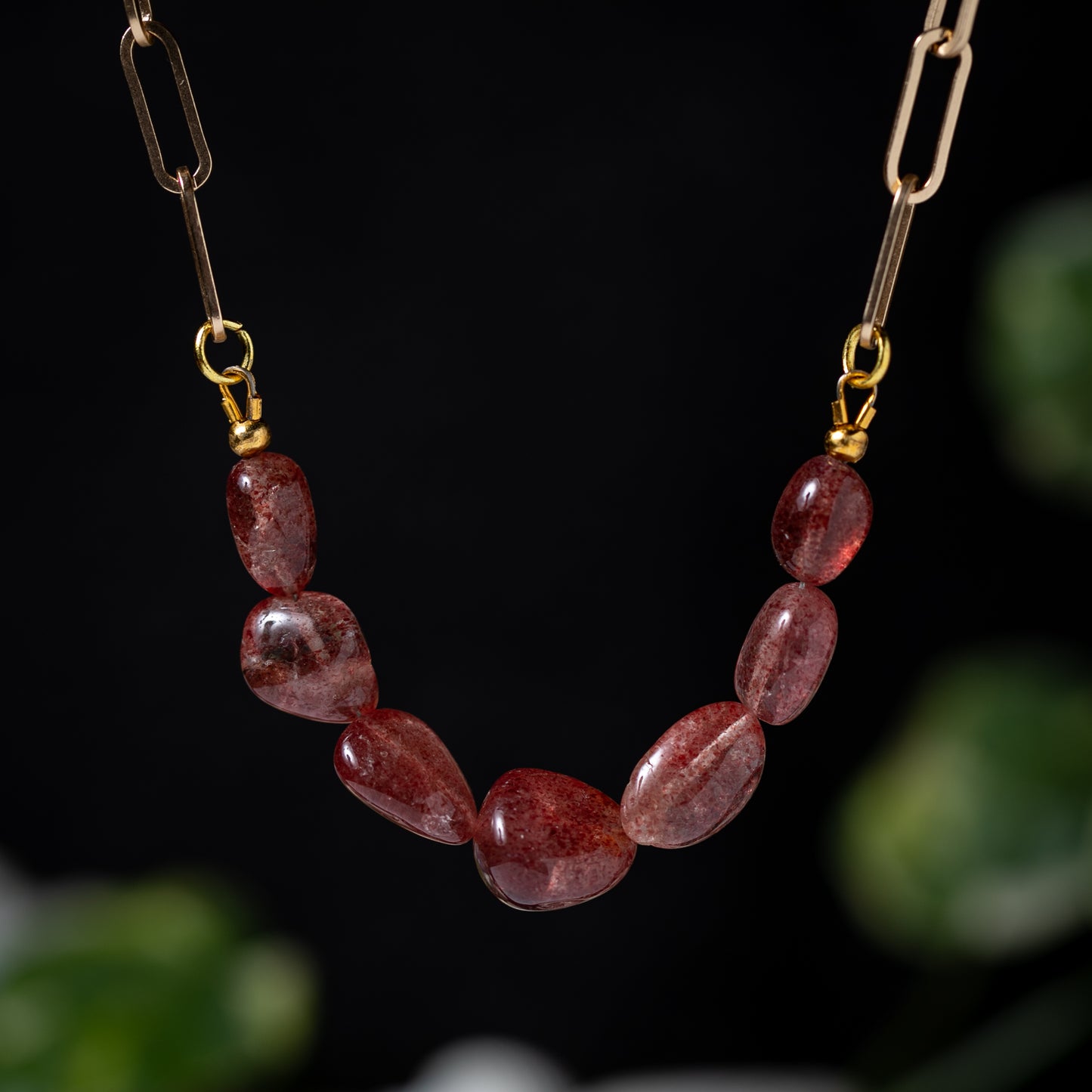 Strawberry Quartz Polished Stones Necklace