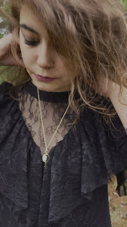 Aura Quartz Point Crescent Moon Cutout Necklace