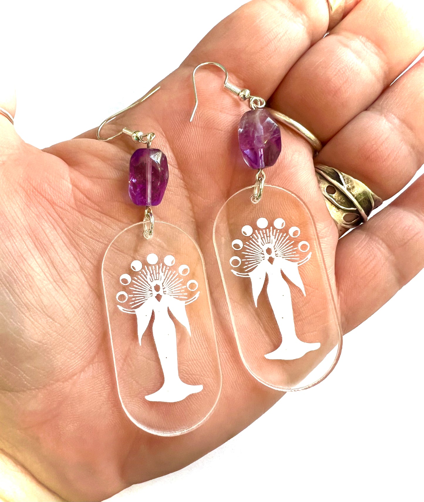 Chrystal Clear Moon Goddess Etched Earrings